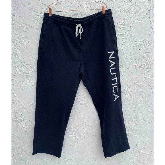 Nautica Mens Elastic Waist Drawstring Logo Fleece Sweatpants Blue Sz XXL - Picture 1 of 7